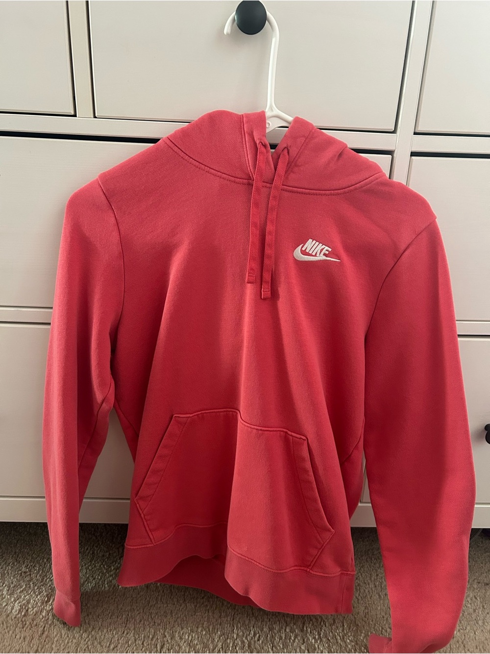 Nike Women’s Coral Crewneck Hoodie with White Logo